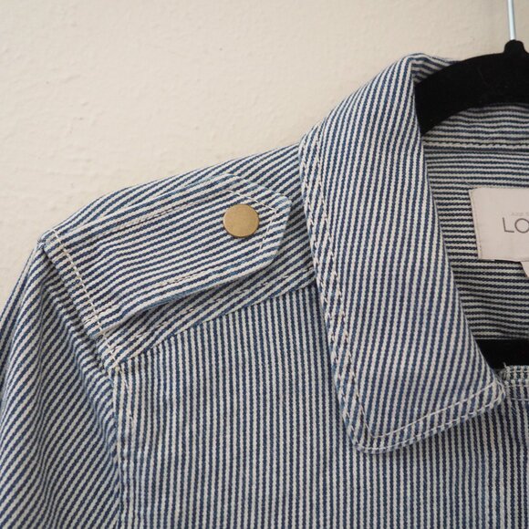 * LOFT Blue White Railroad Stripe Utility Jacket sz M - Picture 5 of 8